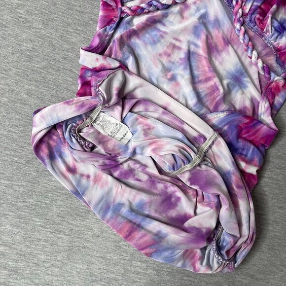 GUESS Women’s Tie-Dye Open Back Knotted Racerback Padded Plunge Top - Picture 8 of 12